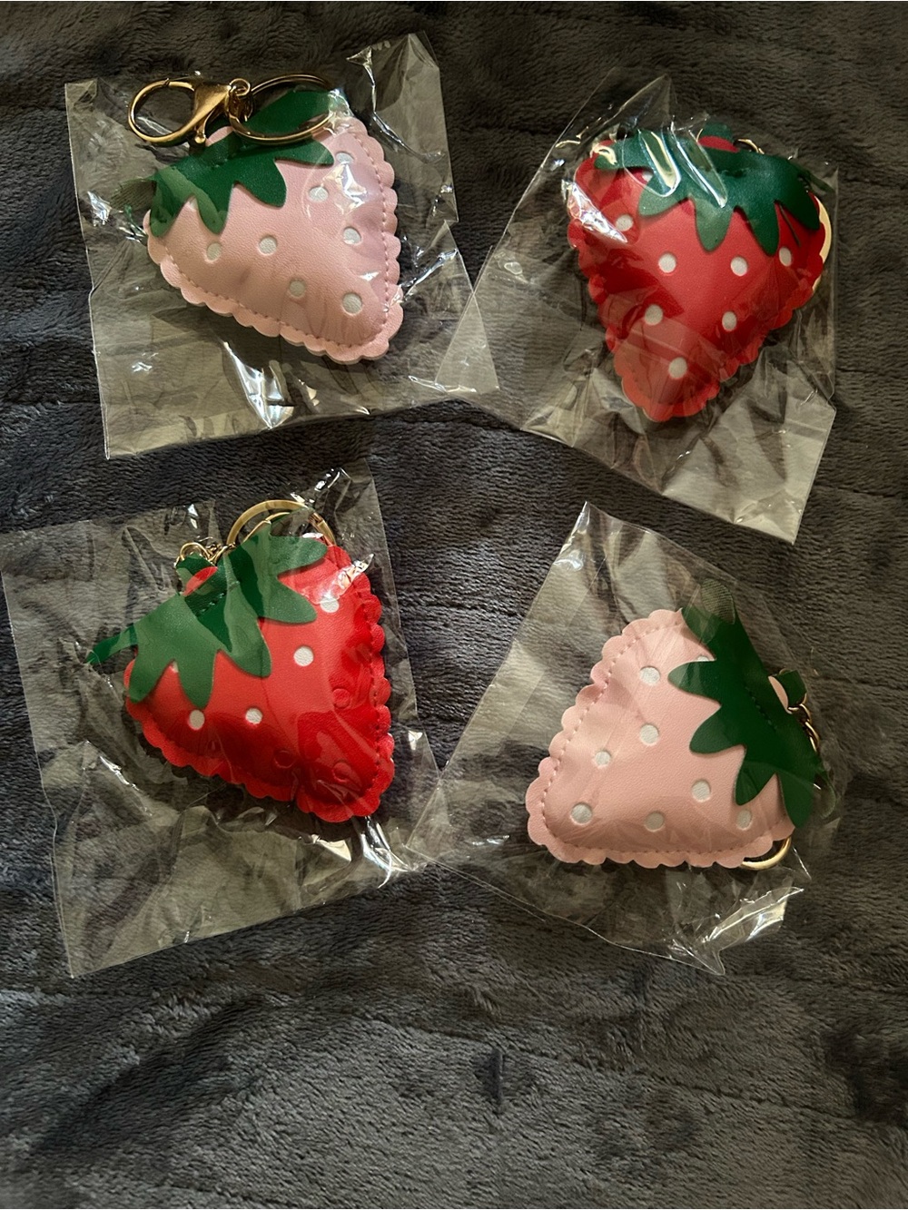 Strawberry Keychain/Bag Charm Set — Red & Pink Faux-Leather